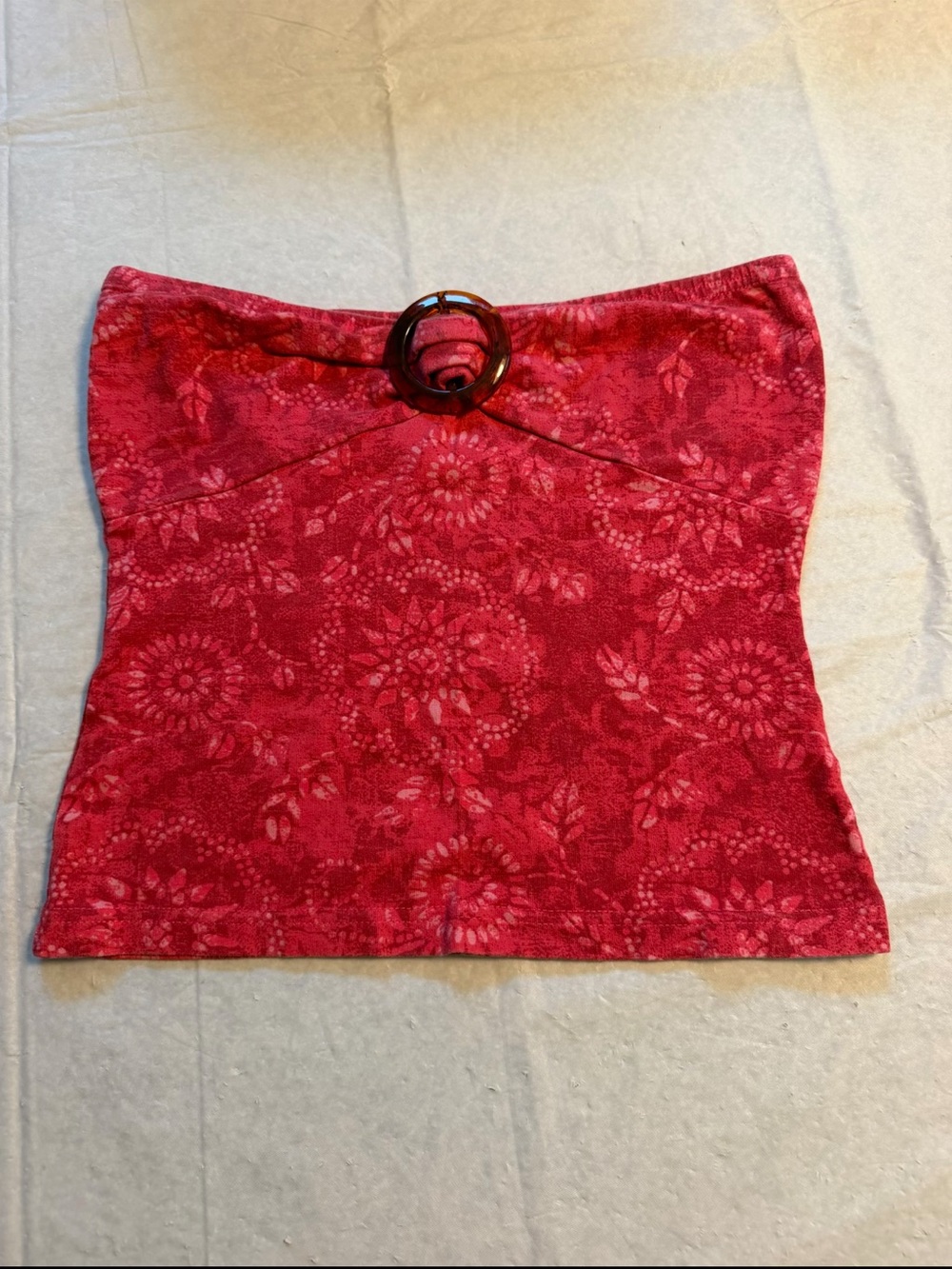 Red Floral Strapless top Decorative Buckle vintage